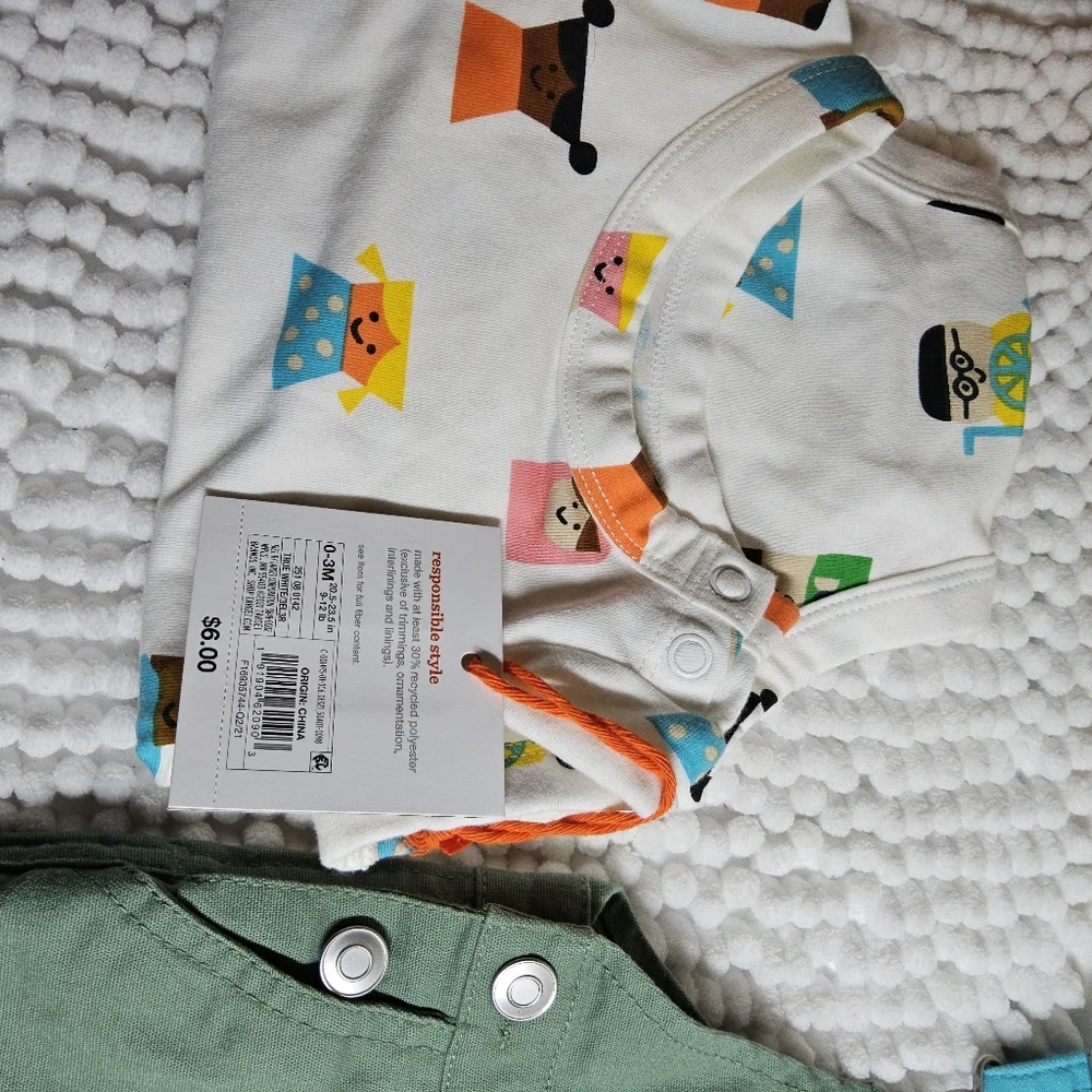 1 Christian Robinson print overalls and onsie size 0/3 mos
